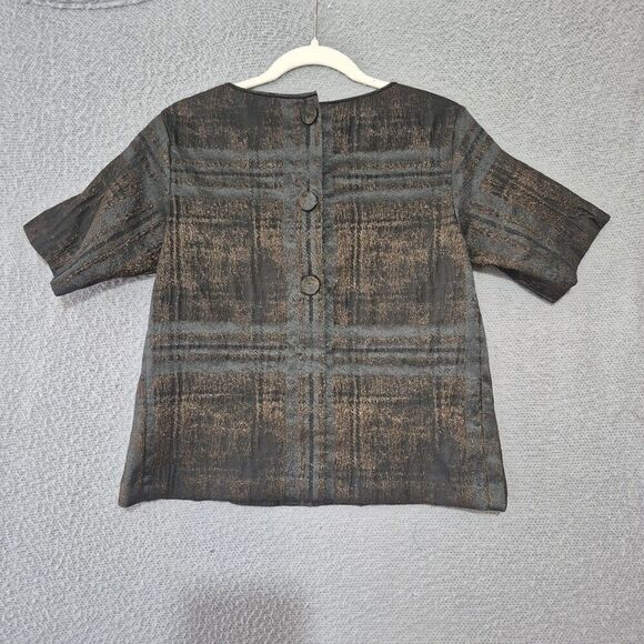 Lafayette 148 New York Women's Brown Bronze Plaid Short Sleeve Pants Set S 6 - Picture 12 of 14